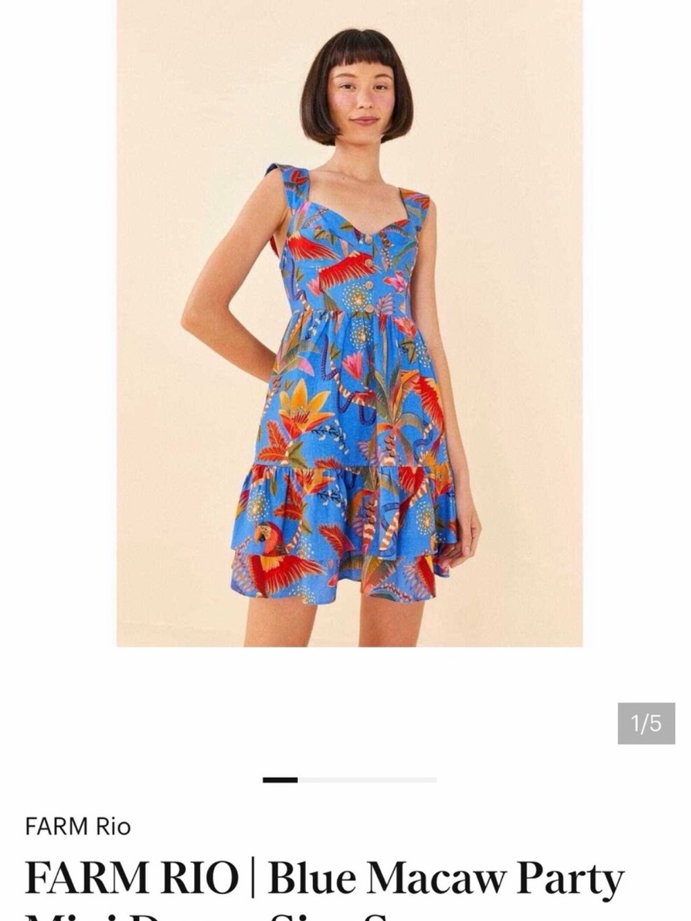 NWT FARM Rio Blue Macaw Party Mini Dress M